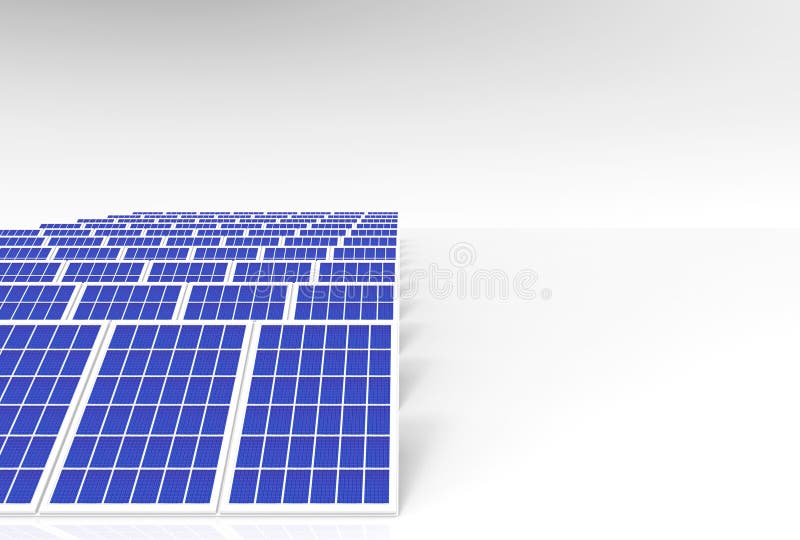 Reproduktion 3d. Solarzellenplattenfeld-Bauernhofindustrie des Generatorsystems der elektrischen Energie auf weißem Hintergrund. stock abbildung