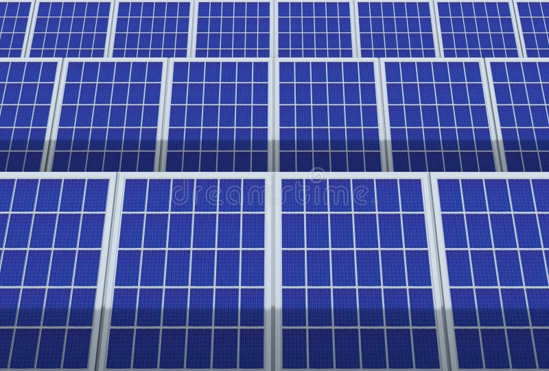Reproduktion 3d. Solarzellenplattenfeldbauernhof-Industriehintergrund des Generatorsystems der elektrischen Energie. vektor abbildung