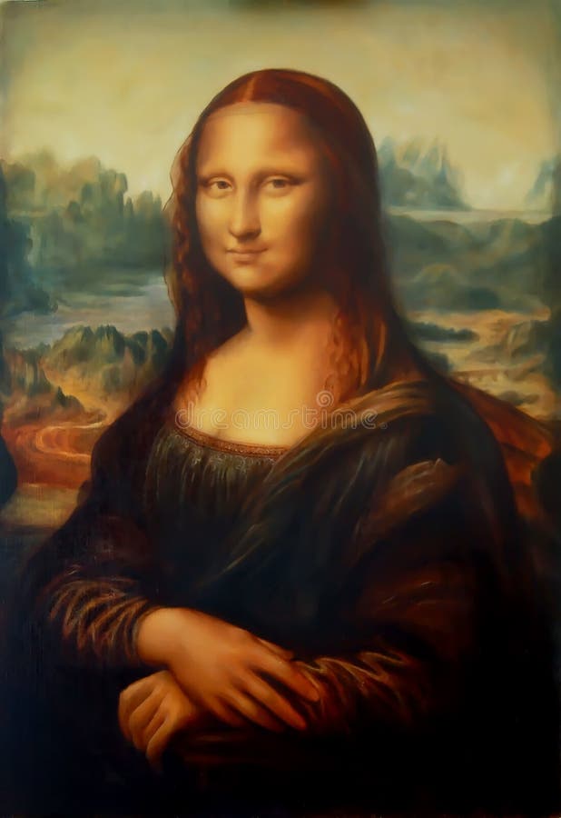 Reprodução de pintar Mona Lisa pelo efeito do gráfico de Leonardo da Vinci e da luz
