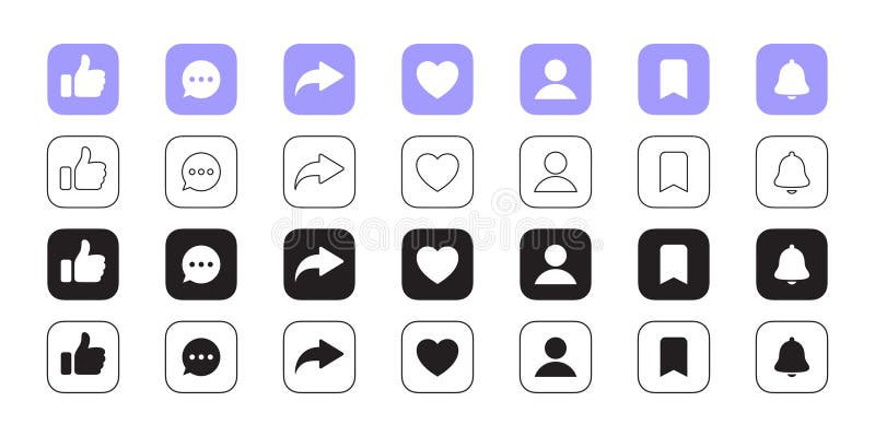 Republicación de comentarios similares. iconos de interfaz de medios sociales estilo plano y lineal. gráficos escalables de vector.