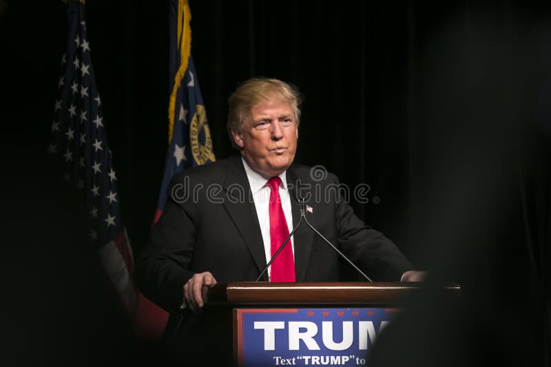 Republican Presidential Candidate Donald J Trump. 21 February 2016: Republican Presidential candidate Donald Trump speaks to several thousand supporters at a royalty free stock images Republican Presidential Candidate Donald J Trump. 21 February 2016: Republican Presidential candidate Donald Trump speaks to several thousand supporters at a royalty free stock images