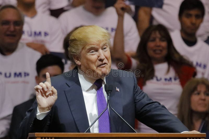 LAS VEGAS, NV - FEBRUARY 22: Republican 2016 presidential candidate Donald Trump speaks from podium at a rally at the South Point Hotel & Casino on February 22, 2016 in Las Vegas, Nevada. LAS VEGAS, NV - FEBRUARY 22: Republican 2016 presidential candidate Donald Trump speaks from podium at a rally at the South Point Hotel & Casino on February 22, 2016 in Las Vegas, Nevada.