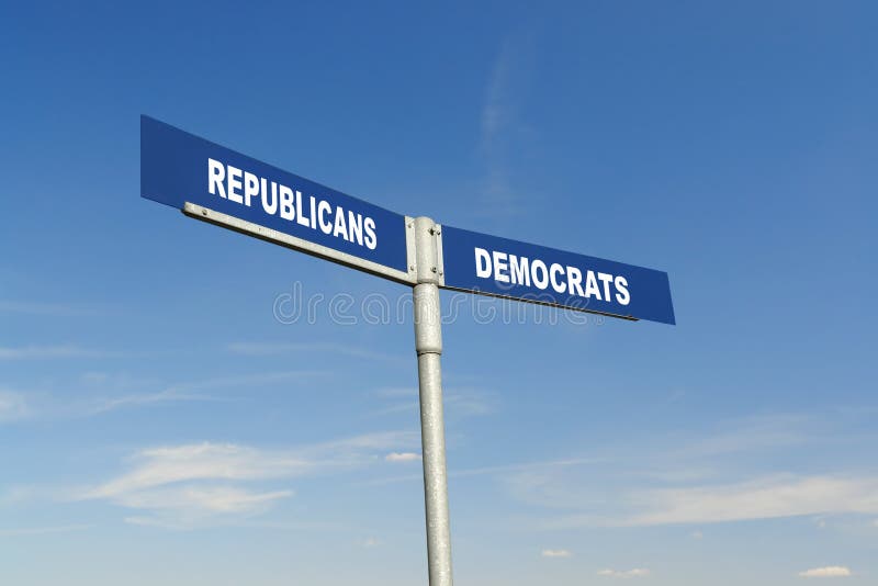 Republicanos contra el poste indicador de Democrats imagen de archivo Republicanos contra el poste indicador de Democrats imagen de archivo