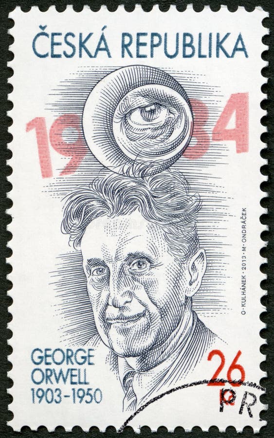 REPÚBLICA CHECA - 2013: mostras Eric Arthur Blair George Orwell 1903-1950 foto de stock royalty free REPÚBLICA CHECA - 2013: mostras Eric Arthur Blair George Orwell 1903-1950 foto de stock royalty free