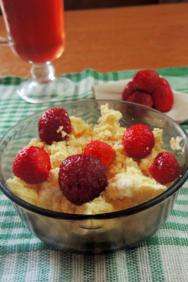 Requesón con las fresas fotografía de archivo Requesón con las fresas fotografía de archivo