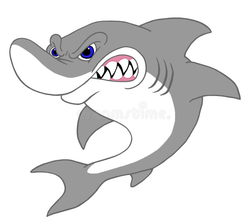 Hand drawn, computer painted cartoon of a great white shark. Hand drawn, computer painted cartoon of a great white shark