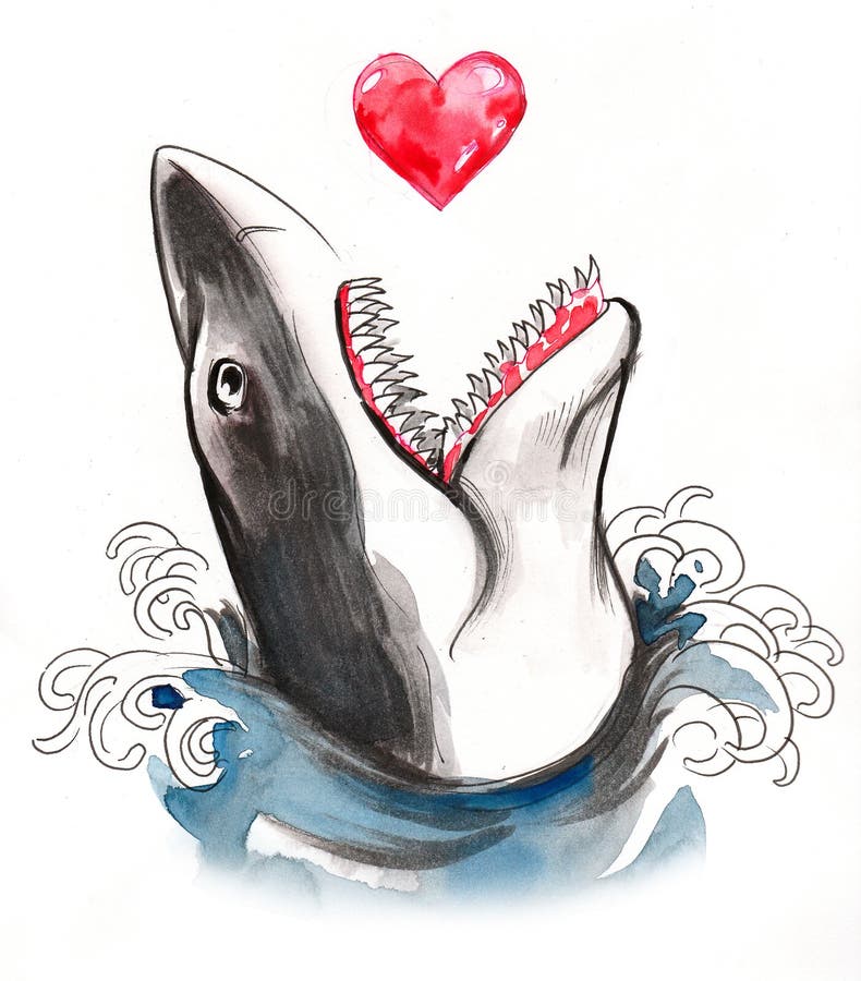 Requin mangeant un coeur illustration libre de droits Requin mangeant un coeur illustration libre de droits