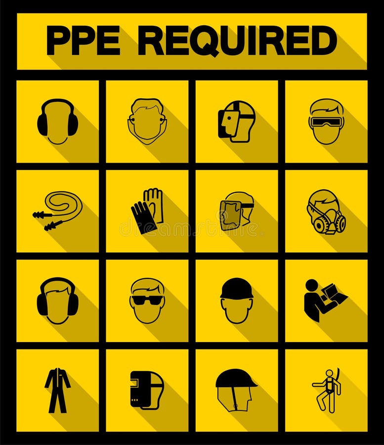 Required Personal Protective Equipment &x28;PPE&x29; Symbol,Safety Icon Isolate On Blcak Background,Vector Illustration EPS.10