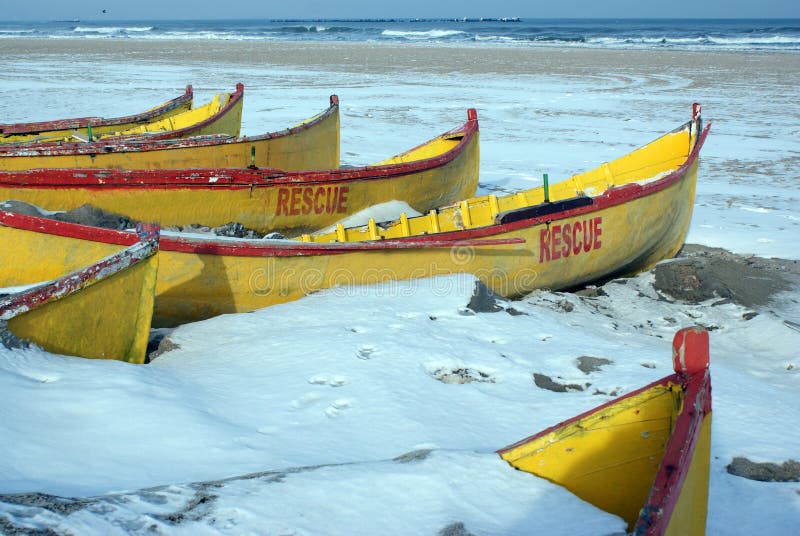 Rescue boats resting in winter time