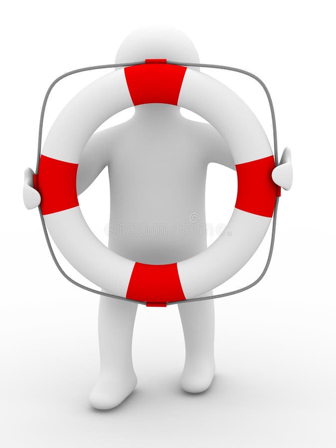 Rescuer with lifebuoy ring on white background