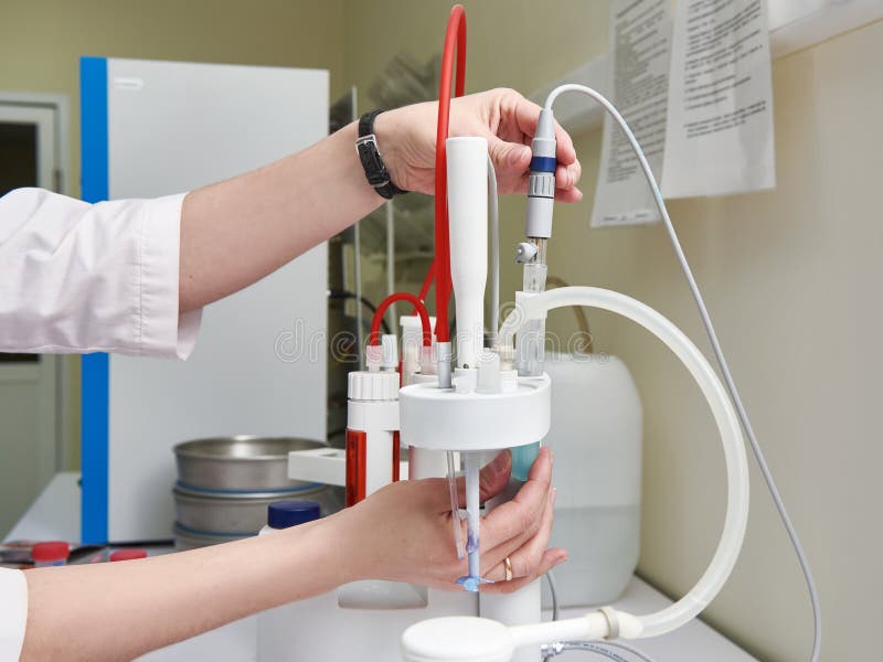 Research of Biological Material in Biochemical Laboratory Stock Photo