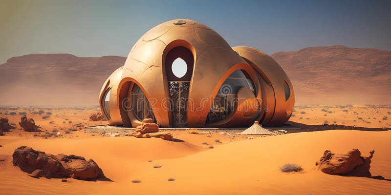 Research facility on Mars. Futuristic dome in martian desert-like landscape vector illustration