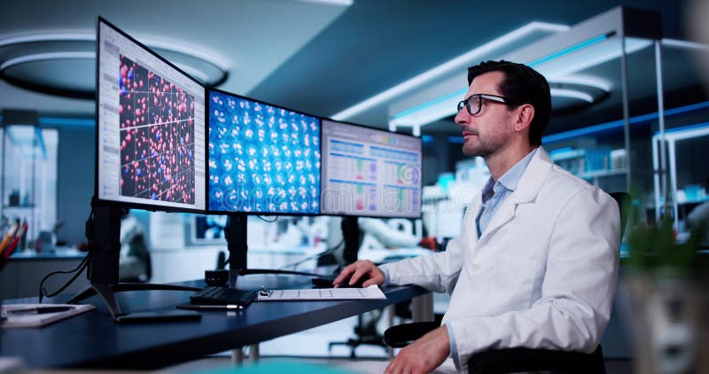 Research Lab Scientist Using Computer vector illustration