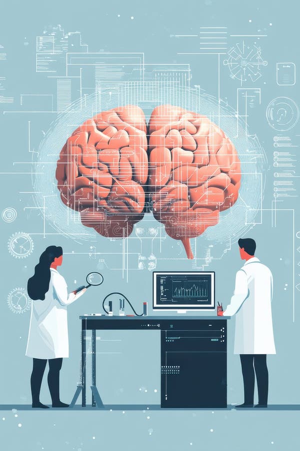 Researchers Studying the Human Brain Using Advanced Technology and Data Analysis stock photography