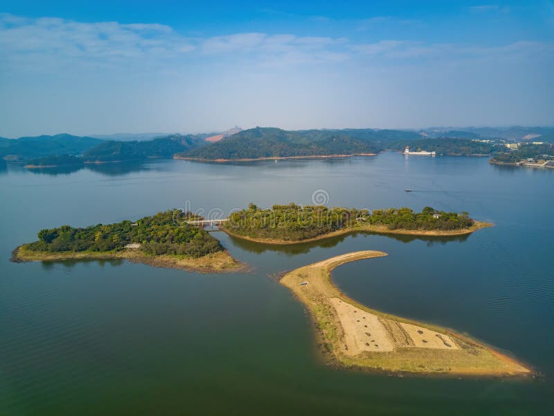 Reservoirs, Lakes and Mountain Islands Formed by Dams Stock Photo