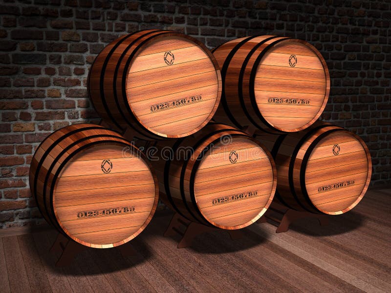 Illustration of wooden barrels in an old cellar. Illustration of wooden barrels in an old cellar