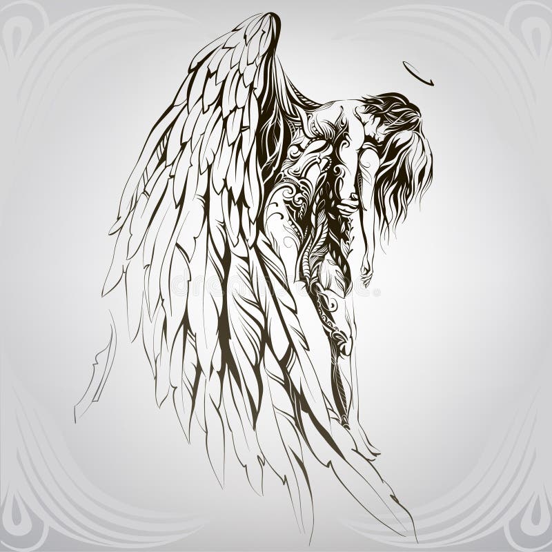 Resgate por um anjo no ornamento vegetal. ilustração vetorial