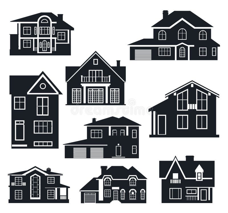 Residences Building Vector Isolated Silhouettes Stock Illustration ...