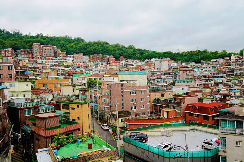 Residential area in Seoul stock photo. Image of area - 72038600