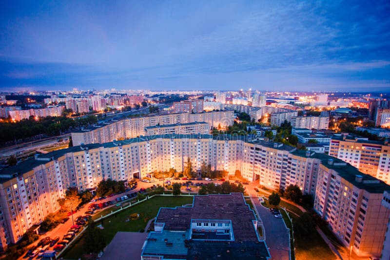 Residential area view at night. Blocks of flats and city lights stock images Residential area view at night. Blocks of flats and city lights stock images