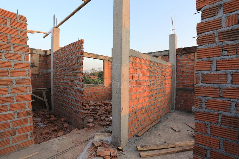 Residential Building Construction Site Stock Photo - Image of brick ...