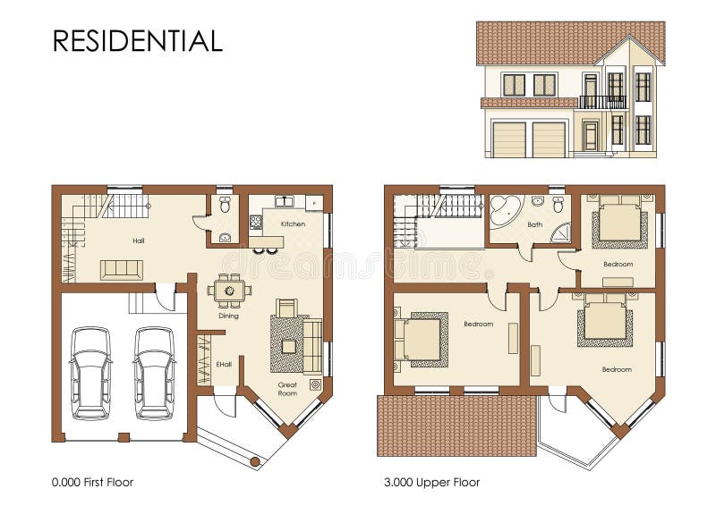 Residential House Plan Stock Illustration Illustration Of