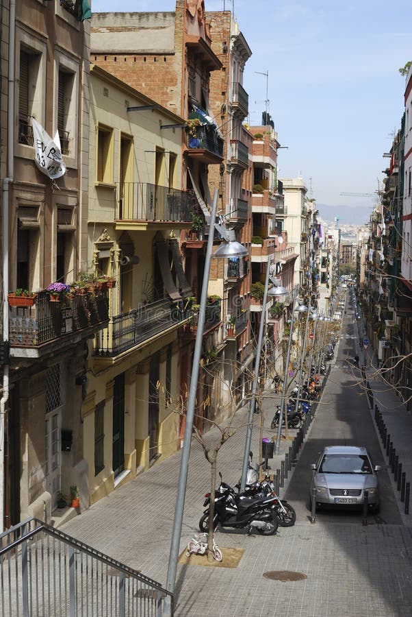 Residential Street in Barcelona. Catalonia Stock Image - Image of ...