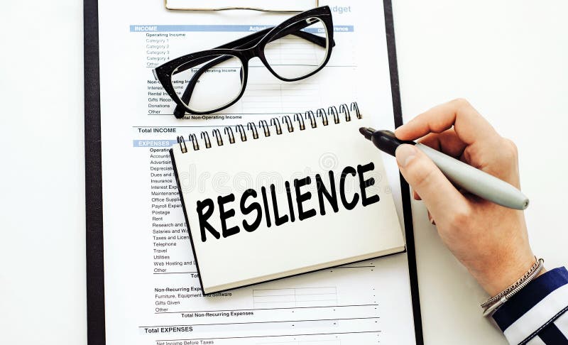 Resilience word written on notepad on a table with woman hand and marker. Word thrive stock images, royalty-free photos and pictures