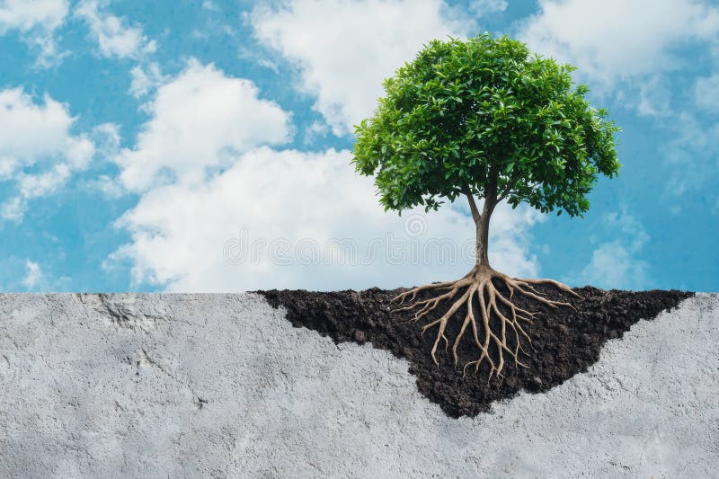 Resilient Tree with Deep Roots Growing through Concrete Stock ...