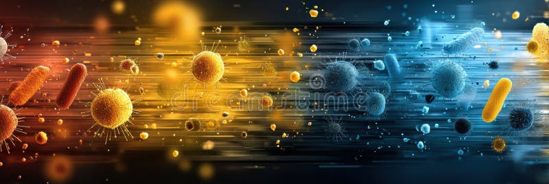 Resistant Bacteria Breach Drug Barrier in Dynamic Abstract Visualization of Microbial Interaction With Medication Over stock photos
