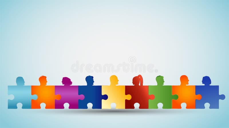 Resolu??o de problemas Trabalhos de equipe ou comunidade do conceito Grupo de povos coloridos das cabeças da silhueta que formam ilustração stock Resolu??o de problemas Trabalhos de equipe ou comunidade do conceito Grupo de povos coloridos das cabeças da silhueta que formam ilustração stock