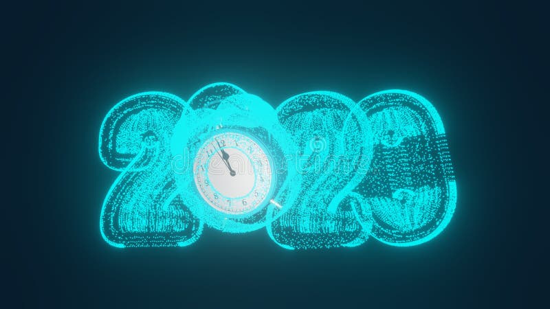 Resolución de año nuevo en un portátil y reloj despertador en una mesa de madera, espacio para copiar ilustración del vector