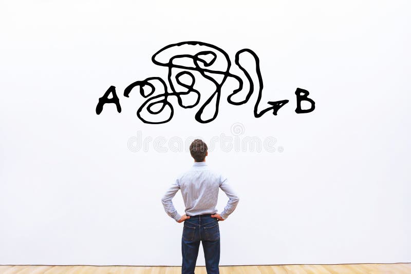 Resolução de problemas, solução complicada do ponto A para apontar B, ideia do negócio ou conceito da faculdade criadora Resolução de problemas, solução complicada do ponto A para apontar B, ideia do negócio ou conceito da faculdade criadora