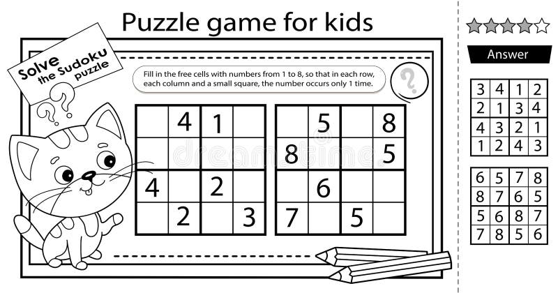 Jogo de educação para crianças sudoku fácil para crianças com desenho  animado bonito, gato, rato, cachorro, planilha animal para impressão