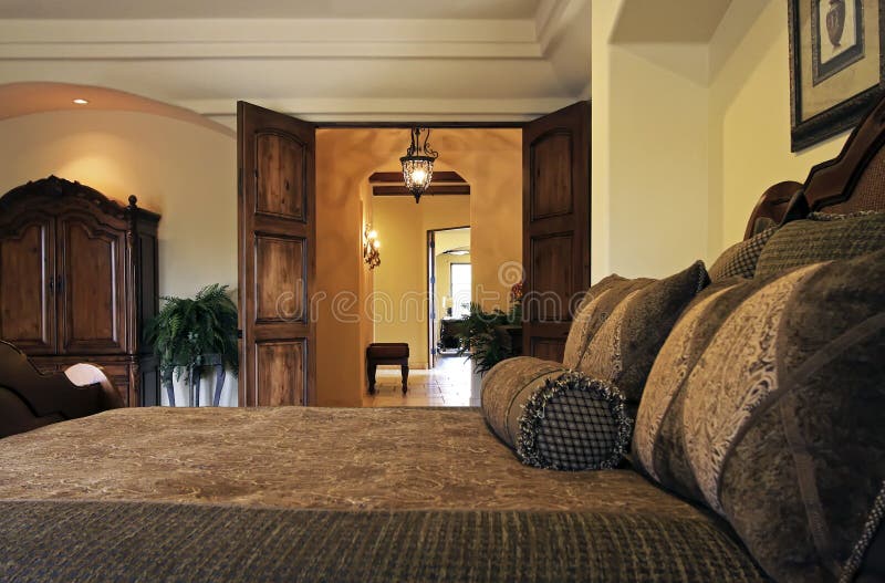 Resort Mansion Bedroom Suite Bed Stock Image Image of fireplace