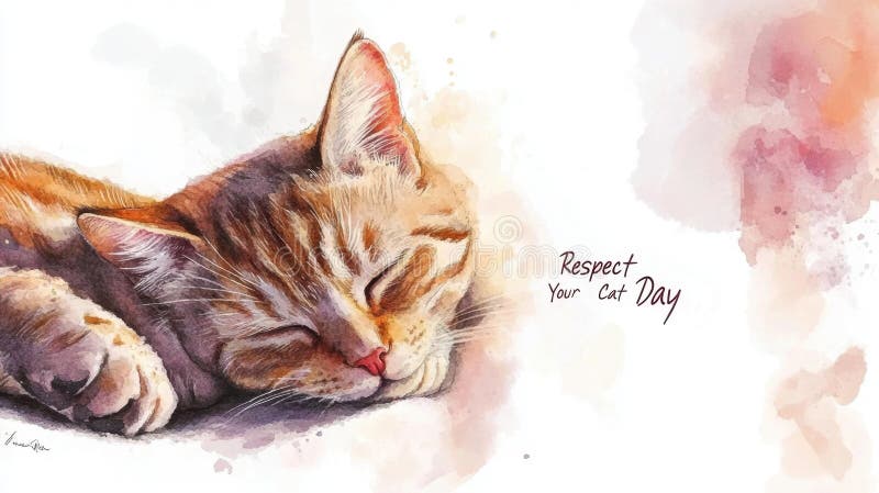 Respektera din sovande katt på kattdagen för att respektera din utformning av kattkort stock illustrationer