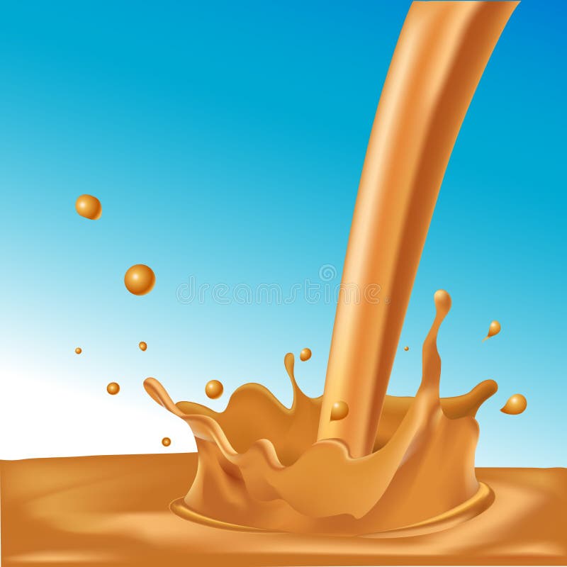 Respingo do café ou do caramelo quente no fundo azul ilustração do vetor Respingo do café ou do caramelo quente no fundo azul ilustração do vetor