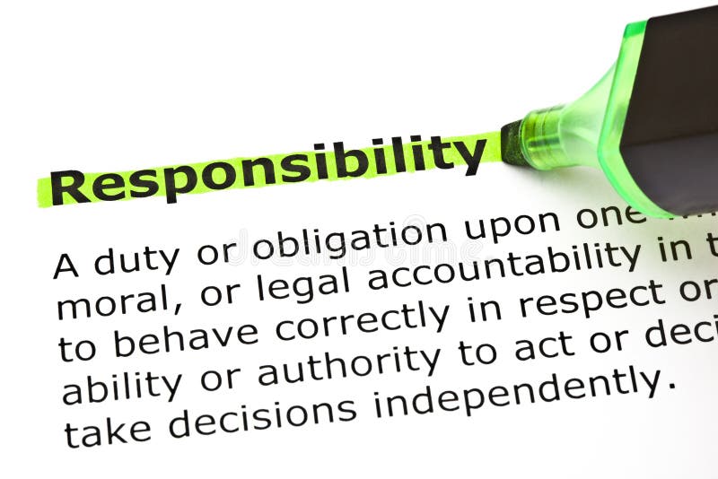 Definícia slova Zodpovednosť zvýraznený zelene s popisovač pero.