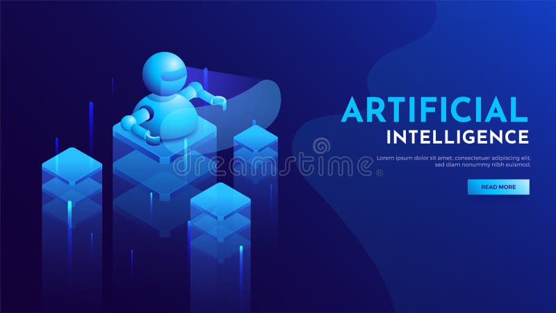 Responsive landing page for Artificial Intelligence AI era wit stock illustration