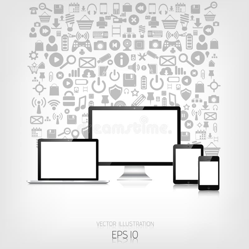 Responsive web design. Adaptive user interface. Digital devises. Laptop, tablet, monitor, smartphone. Web site template vector illustration Responsive web design. Adaptive user interface. Digital devises. Laptop, tablet, monitor, smartphone. Web site template vector illustration