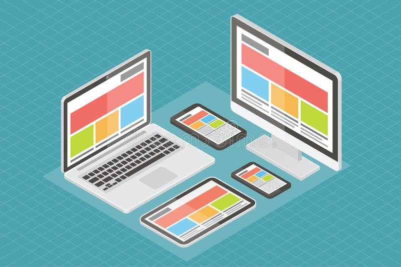 Responsive web design, computer equipment, 3d vector illustration Responsive web design, computer equipment, 3d vector illustration