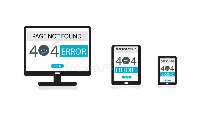 Responsive web design, 404 Error page not found royalty free illustration