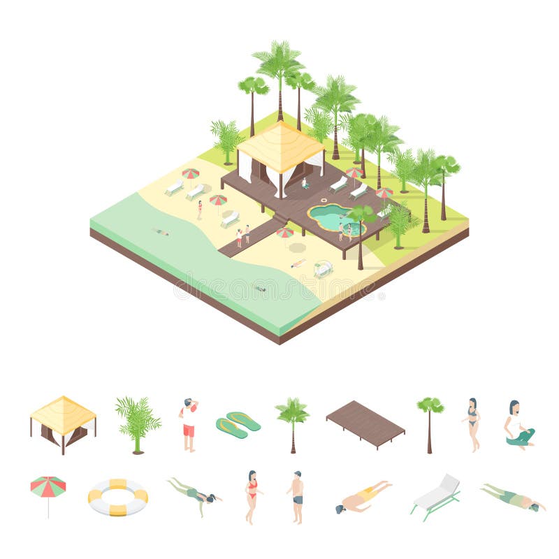Rest House and Elements Concept 3d Isometric View. Vector stock illustration Rest House and Elements Concept 3d Isometric View. Vector stock illustration