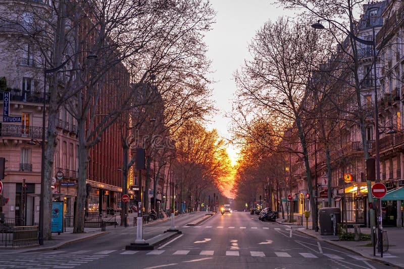 Paris, France - March 26, 2020: Restaurant, brasserie and bar on Boulevard Saint Germain are closed due to epidemic of coronavirus COVID19 in Paris. Paris, France - March 26, 2020: Restaurant, brasserie and bar on Boulevard Saint Germain are closed due to epidemic of coronavirus COVID19 in Paris