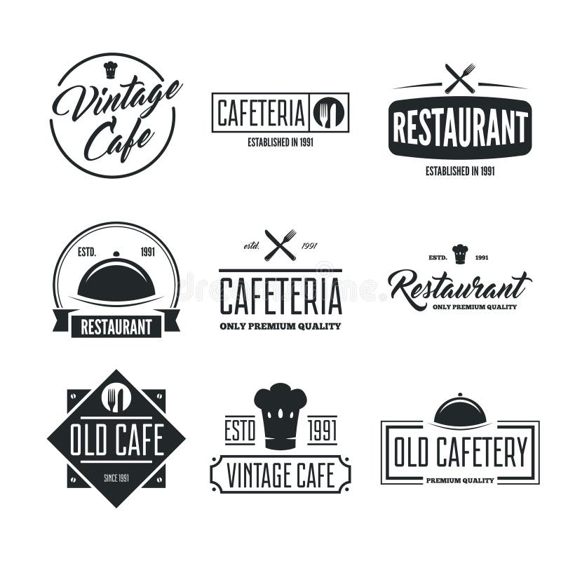 Restauracyjni logowie, odznaki i etykietka projekta elementy ustawiający w roczniku, projektują ilustracja wektor Restauracyjni logowie, odznaki i etykietka projekta elementy ustawiający w roczniku, projektują ilustracja wektor