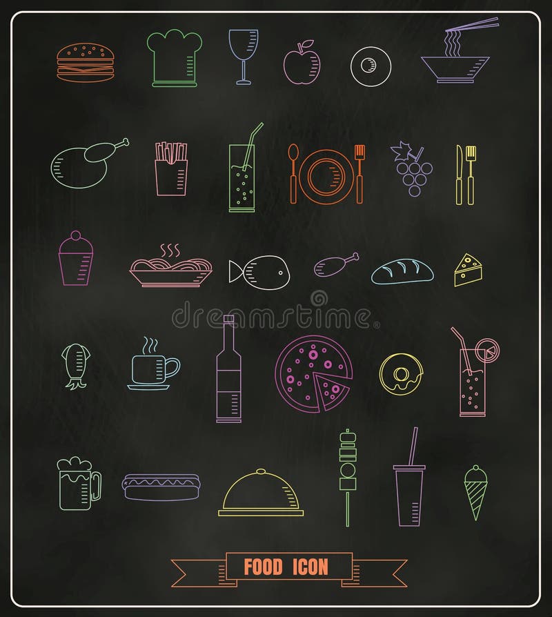 Restauracyjni menu projekta elementy z kredowym rysującym jedzeniem i napojem royalty ilustracja Restauracyjni menu projekta elementy z kredowym rysującym jedzeniem i napojem royalty ilustracja