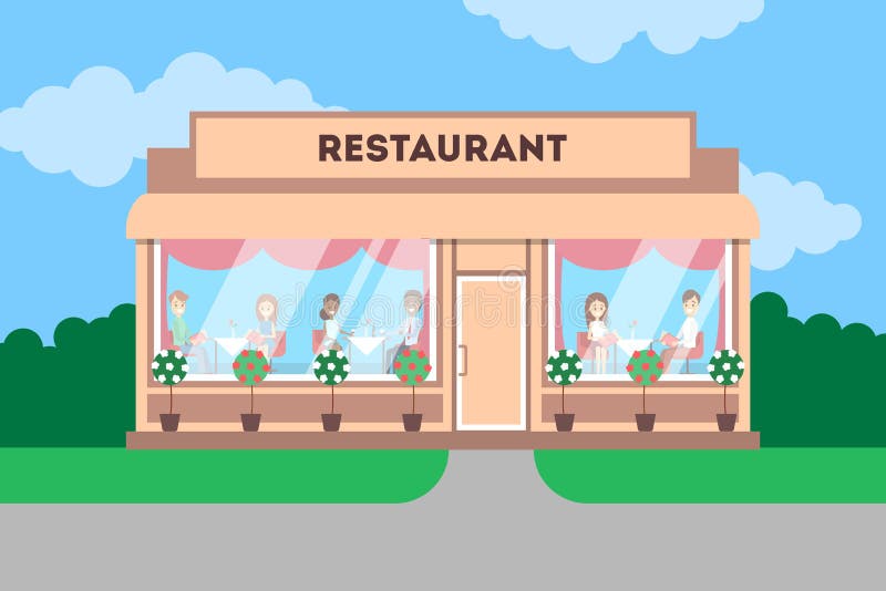 Restauracyjny budynek w mieście Cukierniana powierzchowność ilustracja wektor Restauracyjny budynek w mieście Cukierniana powierzchowność ilustracja wektor