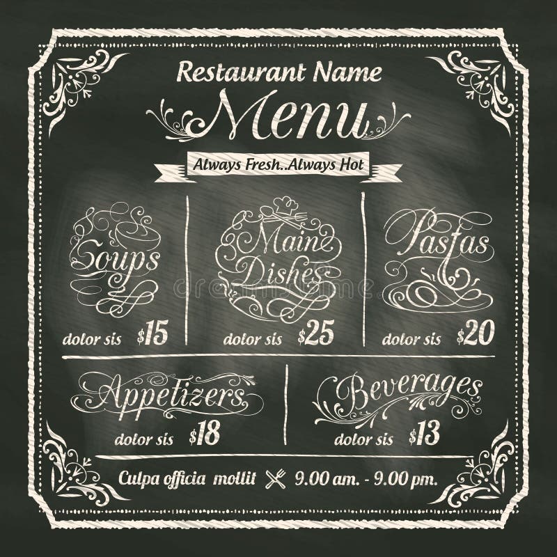 Restauracyjny Karmowy menu projekt z Chalkboard tłem ilustracja wektor Restauracyjny Karmowy menu projekt z Chalkboard tłem ilustracja wektor