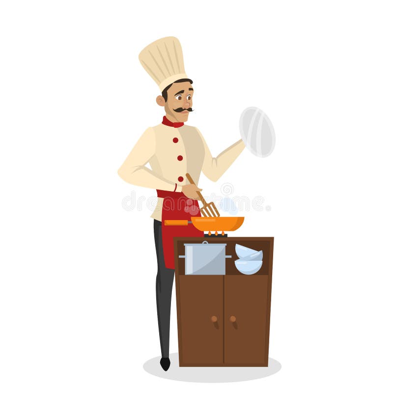 Restauracyjny szefa kuchni kucharstwo M??czyzna w fartuchu robi smakowitemu naczyniu ilustracji Restauracyjny szefa kuchni kucharstwo M??czyzna w fartuchu robi smakowitemu naczyniu ilustracji