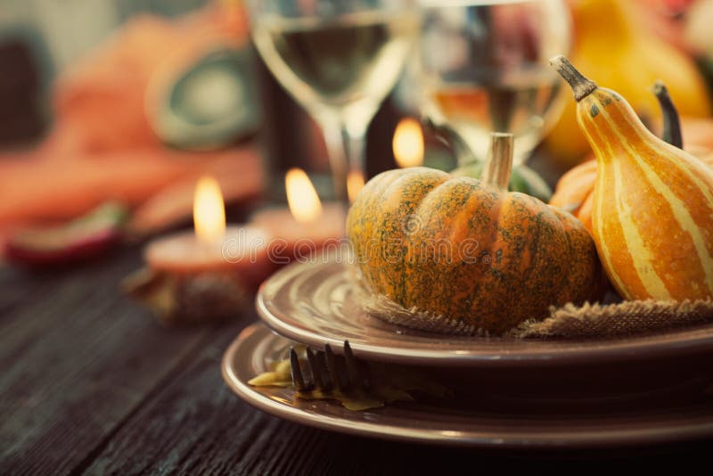 Happy Thanksgiving Table Setting Centerpiece Stock Image - Image of ...